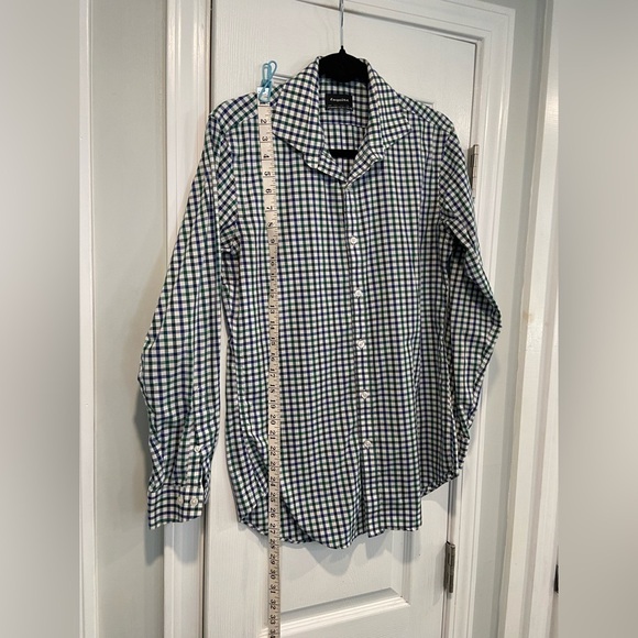 Esquire Size 15 Performance Slim Fit Non Iron Blue Green Plaid Button Down Shirt - Picture 7 of 13